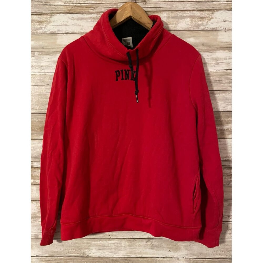 PINK Victoria Secret Red High Mock turtleneck Sherpa Lined Pullover Sweater Smal